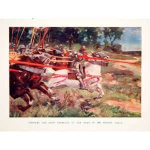 1913 Color Print Charles Bold Knights Medieval Battle Charge Lance 