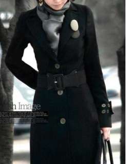 wholesale Korean Style Lapel Slim Long Cashmere Coat Black