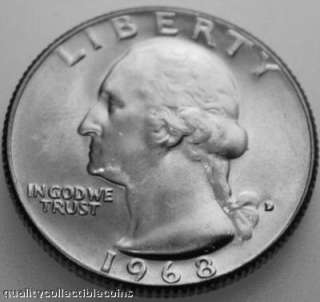 Washington Quarter 1968 D Uncirculated BU US Coins  