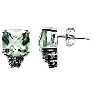10k white gold green amethyst diamond earrings  