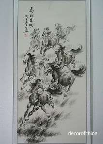 Black & White Chinese Scroll Painting Horses Wall Art 68L AU23 10 