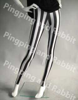   and White Vertical Stripes Mime Spandex Leggings Pants Striped Tights