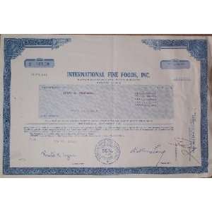 Stock Certificate, International Fine Foods, Authentic, Not Expired 