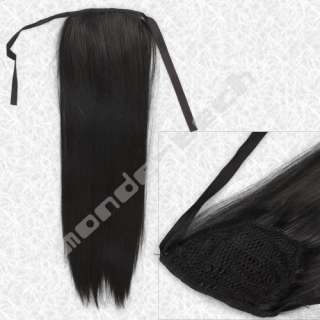 Dark Black Long Straight Ponytail Wig Synthetic Hair  