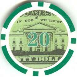 13.5 gm Dollar Money poker chips roll of 25   Green 20  