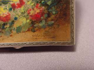 Antique Gilt Lined French Silver Box Painting on Top  