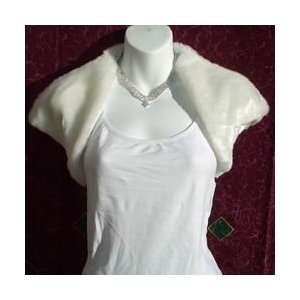  White Faux Mink Fur Bolero Crop Jacket (Medium Size 