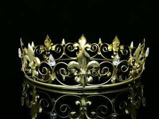 Gold Full Kings Crown Wedding Party Crystal Tiara 9436  