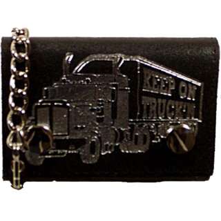 100% Leather Tri fold Chain Wallet Black #946 31 803698925101  