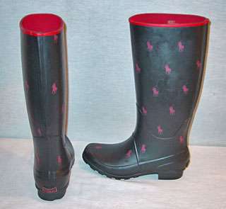   LADIES BLACK WITH PINK HORSES RUBBER BOOTS WOMANS SIZE 9B NEW  