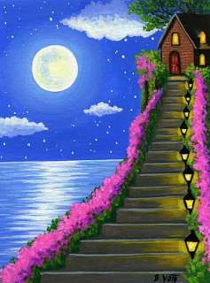 Sea ocean moon cottage limited edition aceo print art  