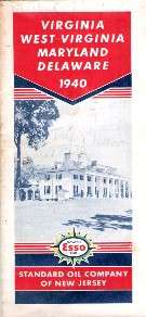 1940 ESSO Road Map WEST VIRGINIA MARYLAND DELAWARE DC  