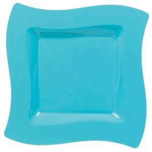   Caribbean Blue Wavy Square Plastic Dinner Plates 