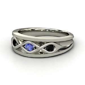 Triple Twist Ring, 14K White Gold Ring with Sapphire 