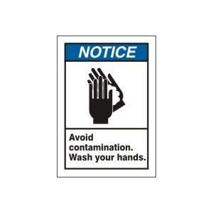 NOTICE Labels AVOID CONTAMINATION WASH YOUR HANDS (W/GRAPHIC) Adhesive 