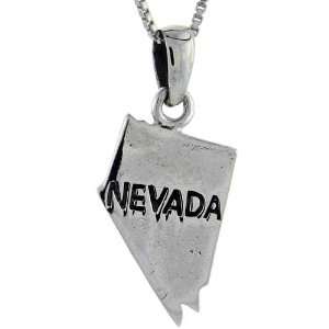 925 Sterling Silver Nevada State Map Pendant (w/ 18 Silver Chain), 13 