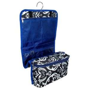  Black & Blue Damask Hanging Cosmetic Bag 