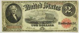 1917 Two Dollar $2 Bill United States Legal Tender Large Note Red Seal 