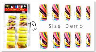 70PC Summer Stripe French Acrylic False Nail Tips 41 16  