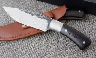 Handmade Damascus, Indonesian Teak Hunting Knife  