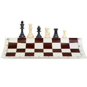   Chess Set   Filled Chess Pieces and Brown Roll Up Vinyl Chess Board