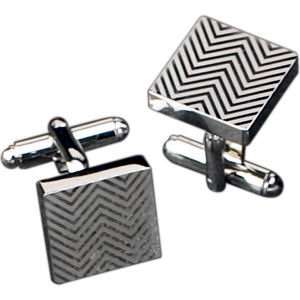  Square Waive design Rhodium Cufflink, tarnish proof 