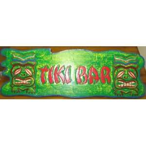   Carved Wood Green Tiki Bar Plaque Sign 28.75 X 9.5