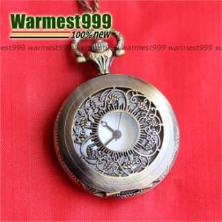   Copper Flower Leaf Quartz Pocket Watch Pendant Necklace HB005  