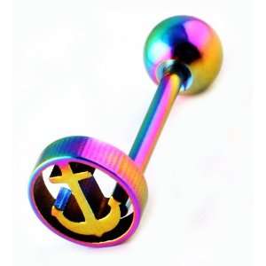  316L Stainless Steel Anchor Tongue Ring   Rainbow   14g 