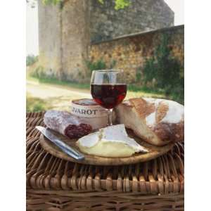 Still Life of Picnic Meal on Top of a Wicker Basket, in the Dordogne 