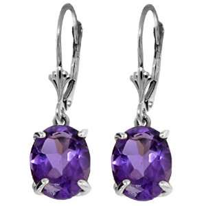   Leverback Dangle Earrings with Oval shaped Natural Purple Amethysts