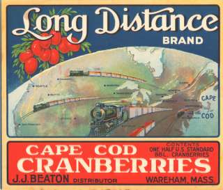 Long Distance RARE Beaton Cranberry Label Railroad 1920  