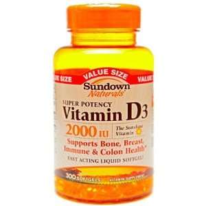  Sundown Naturals  Vitamin D3 2000IU, 300 softgels Health 