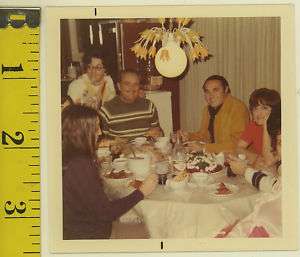 Vintage 60s Square PHOTO Group Of People Eating At DINING Table  