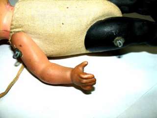 Old compo arms & black legs papier mache head ? doll  