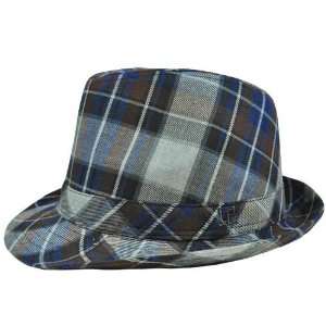   London Fog Navy Blue Brown Gray Plaid Large XLarge Fedora Gangster Hat