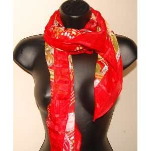  handpainted Silk Scarf red and yellow, fashion design 