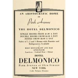  1934 Ad Hotel Delmonico New York Rooms Rates Cocktails 