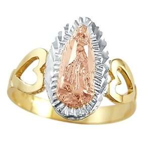  Religious Virgin Mary Ring 14k White Rose Yellow Gold Band 