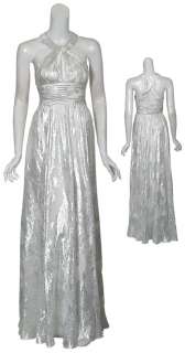 AIDAN MATTOX Silver Foil Print Evening Gown Dress 0 NEW  