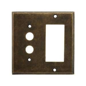   Brass Push Button / GFI Combination Switch Plate in Antique Brass