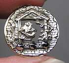 SILVERED BRASS PICTURE BUTTON ~ BIRD NESTING IN FLOWERP