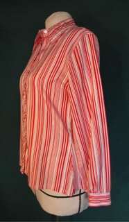 Vintage 70s Red White Candy Stripe Blouse Judy Bond 42  
