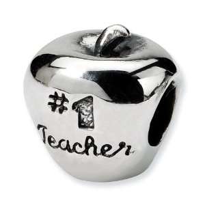  .925 Sterling Silver #1 Teacher on Apple Bead Jewelry