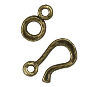 Antiqued Brass Plated Hook & Eye Clasp Flat Hammered Texture 12mm (1 