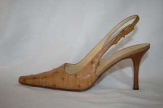730 VICINI GIUSEPPE ZANOTTI Ostrich Heels Slingback Shoes 37.5 US 7.5 