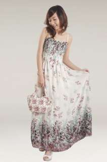   BOHO Exotic Summer White Chiffon Long Dress Floral Print 