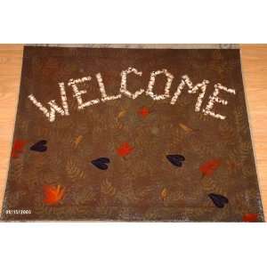 Canvas Floor Cloth Rug with Welcome in Birch Twig Style (With Ferns 
