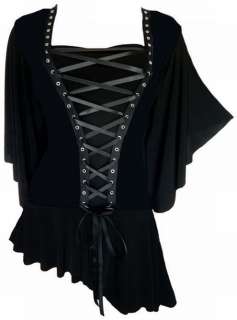 Gothic Victorian Butterfly Sleeves Black Corset Top  