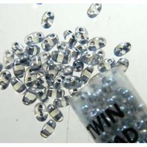  Grey Color Lined 2.5x5mm 2 Hole Twin Beads Czech Glass 